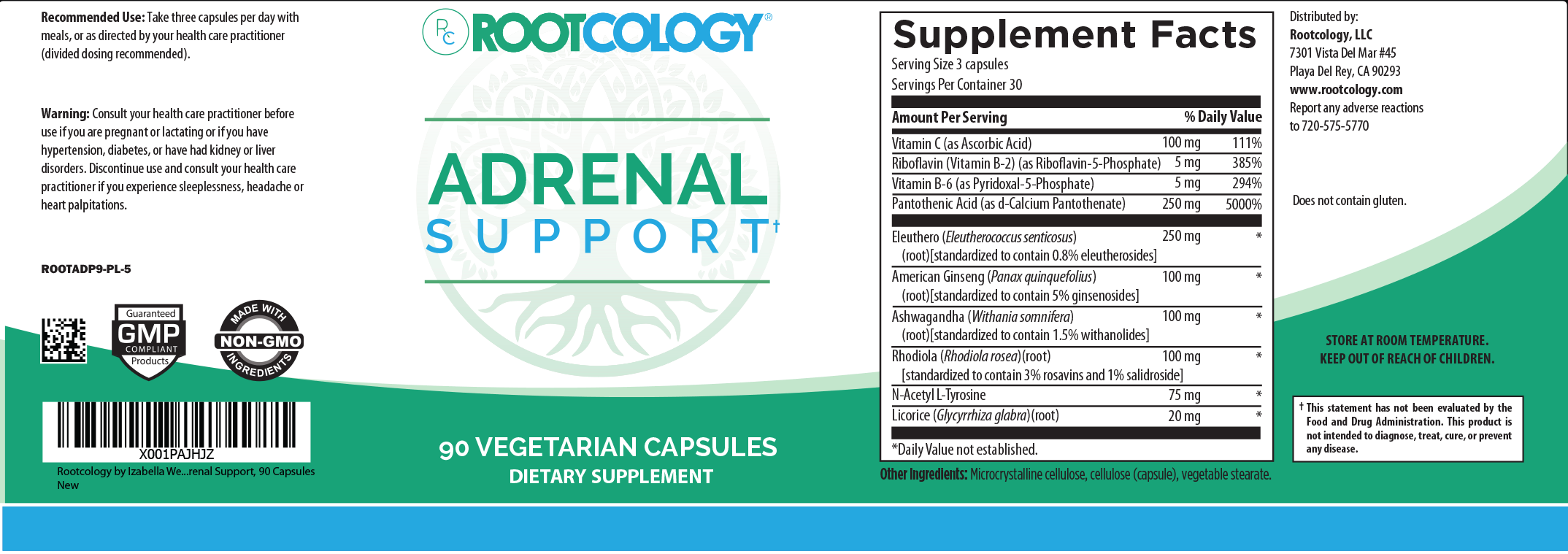 Rootcology Adrenal Support Supplement Label