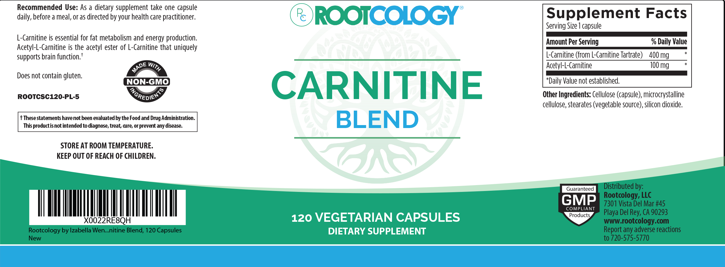 Rootcology Carnitine Blend Supplement Label