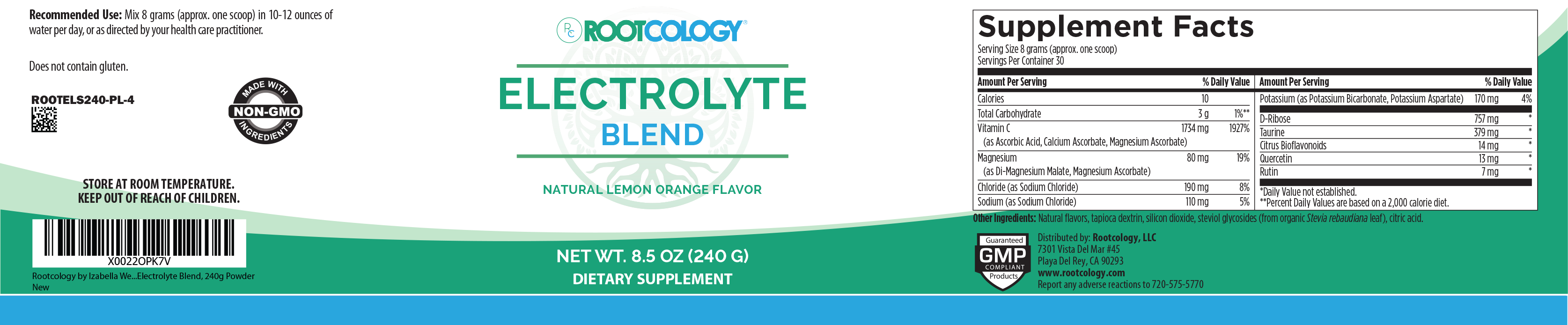 Rootcology Electrolyte Blend Supplement Label