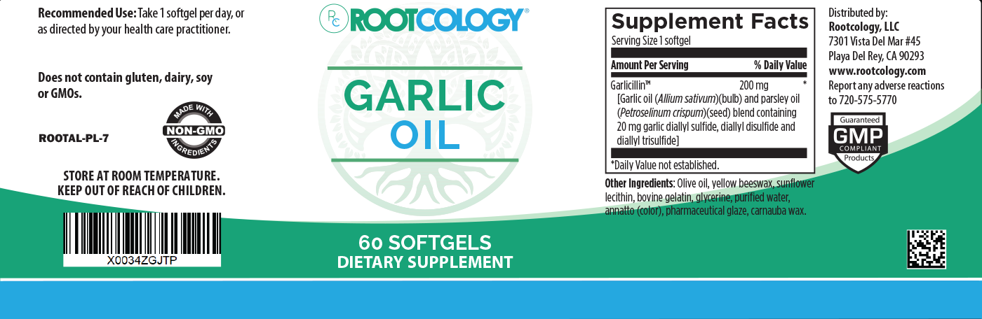 Rootcology Garlic Oil Supplement Label