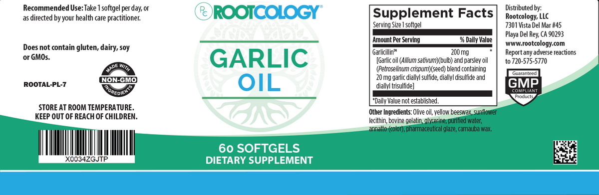 Rootcology Garlic Oil Supplement Label