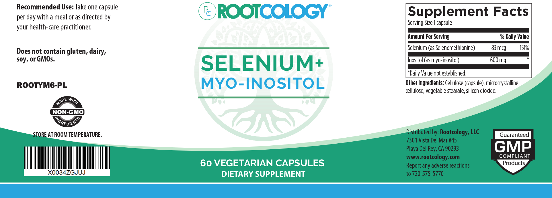 Rootcology Selenium + Myo-Inositol Supplement Label